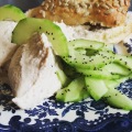 Lunch: Mackerel pate with pickled cucumber and shop-bought roll